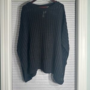 NWT Garnet Hill black knit poncho cotton linen blend